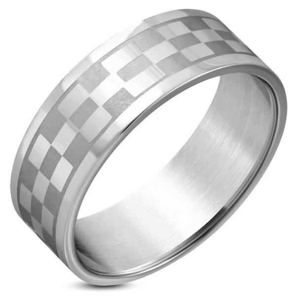 Ezüst színű téglalap mintájú nemesacél gyűrű