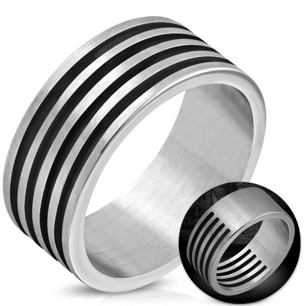 Ezüst színű barázdált, kivágott nemesacél gyűrű