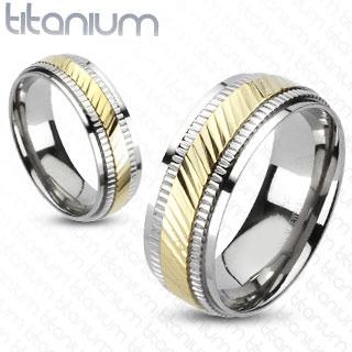 6 mm - Bordázott, arany és ezüst színű nemesacél gyűrű ékszer