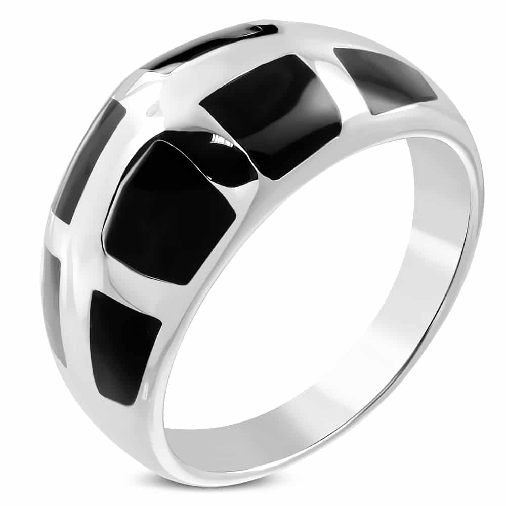 Ezüst színű nemesacél gyűrű, fekete mintával