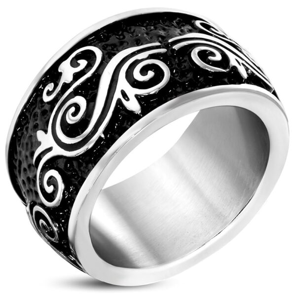 Réno Ezüst és fekete nemesacél gyűrű motívummal