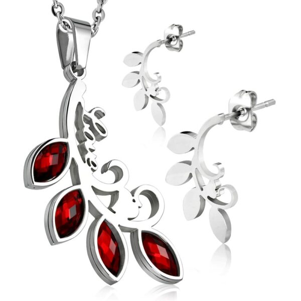 Ezüst színű nemesacél szett, fürt alakú medállal és fülbevalóval, cirkónia kristállyal