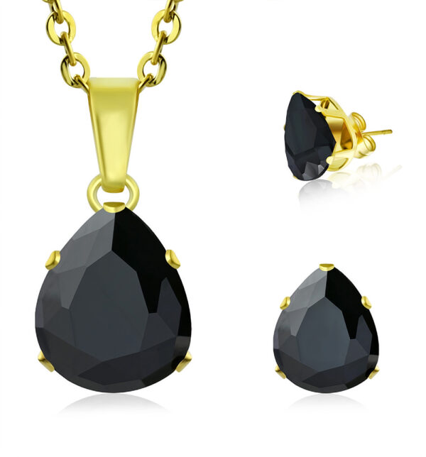 Arany színű fekete cirkónia kristállyal díszített szett - nyaklánc + fülbevaló