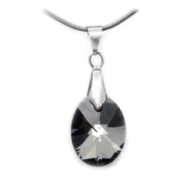 Swarovski® kristályos nemesacél nyaklánc - 18 mm - Oval - Silver Night