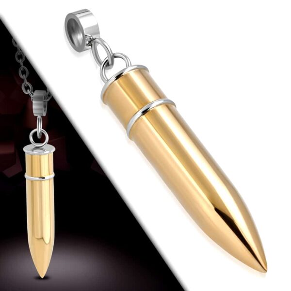 Rose gold színű, lőszer alakú nemesacél medál