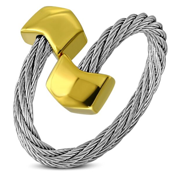 Ezüst színű állítható nemesacél gyűrű, arany színű dísszel