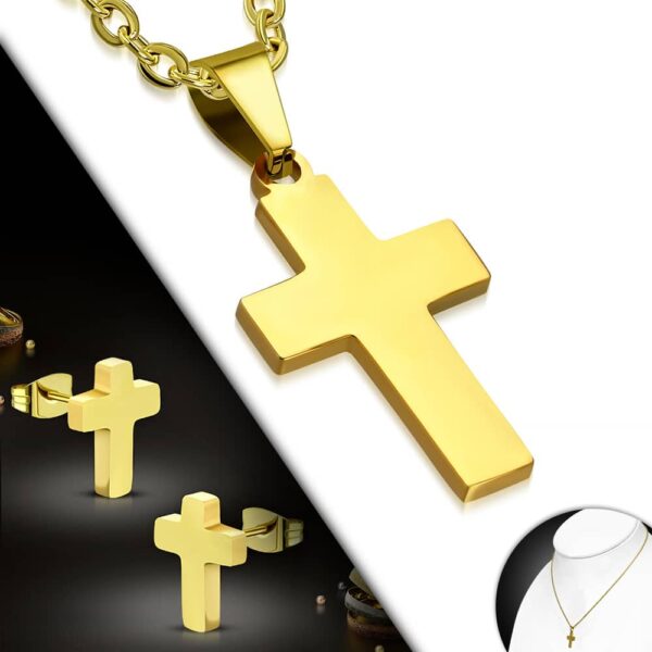 Arany színű nemesacél szett, kereszt alakú medállal