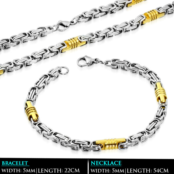 Arany és ezüst színű, bizánci stílusú nemesacél nyaklánc - karlánc szett