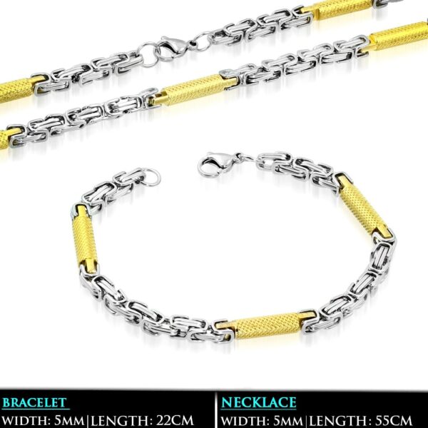 Arany és ezüst színű, bizánci stílusú nemesacél nyaklánc - karlánc szett