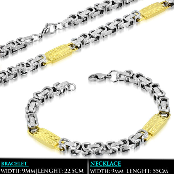 Arany és ezüst színű, bizánci stílusú nemesacél nyaklánc - karlánc szett