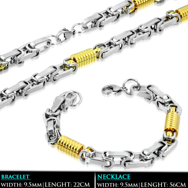 Arany és ezüst színű, bizánci stílusú nemesacél nyaklánc - karlánc szett