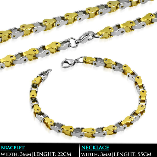 Arany és ezüst színű, bizánci stílusú nemesacél nyaklánc - karlánc szett