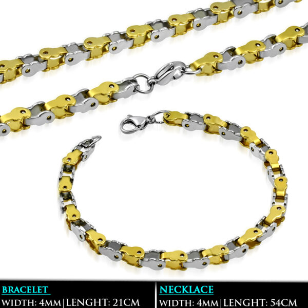 Arany és ezüst színű, bizánci stílusú nemesacél nyaklánc - karlánc szett