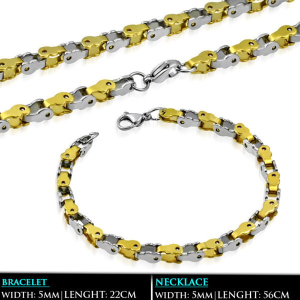 Arany és ezüst színű, bizánci stílusú nemesacél nyaklánc - karlánc szett