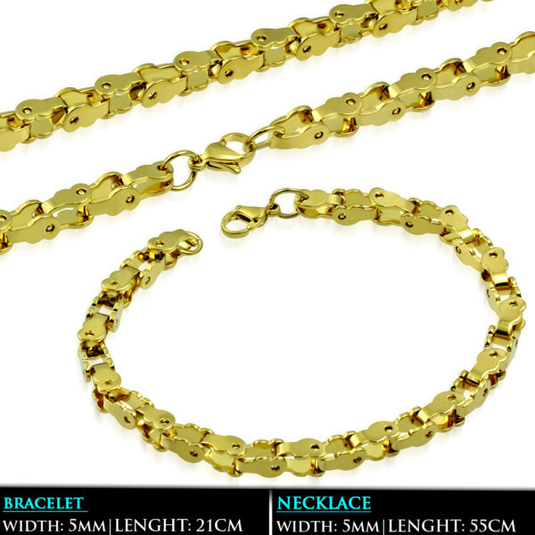 Arany színű, bizánci stílusú nemesacél nyaklánc - karlánc szett