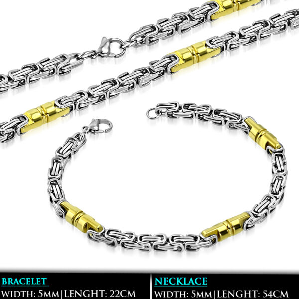 Arany és ezüst színű, bizánci stílusú nemesacél nyaklánc - karlánc szett