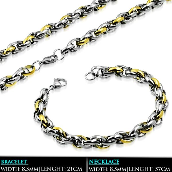 Arany és ezüst színű nemesacél nyaklánc - karlánc szett, ovális szemekkel