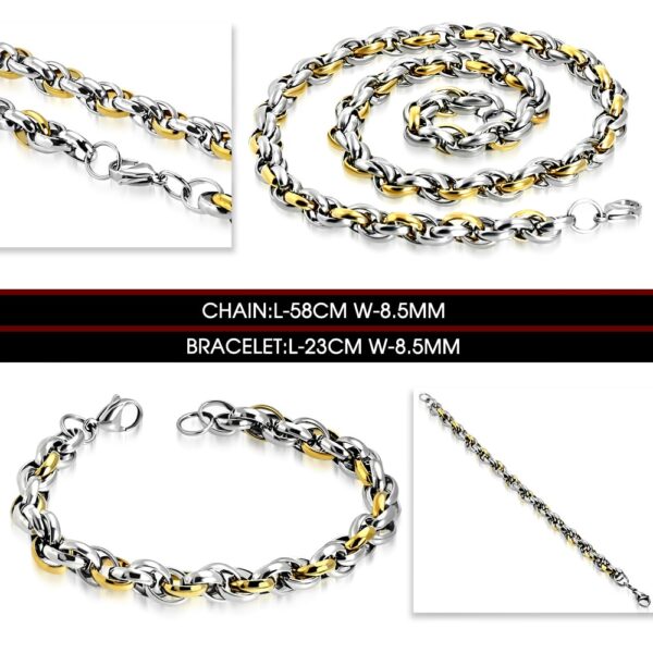 Arany és ezüst színű nemesacél nyaklánc - karlánc szett, ovális szemekkel