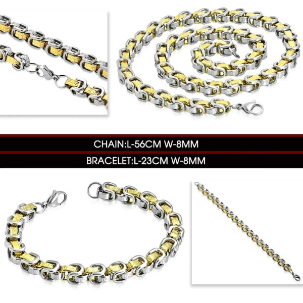 Arany és ezüst színű, görög mintás, bizánci stílusú nemesacél ékszer szett