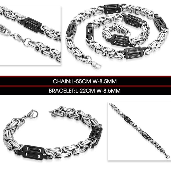 Ezüst színű, bizánci stílusú nemesacél nyaklánc - karlánc szett