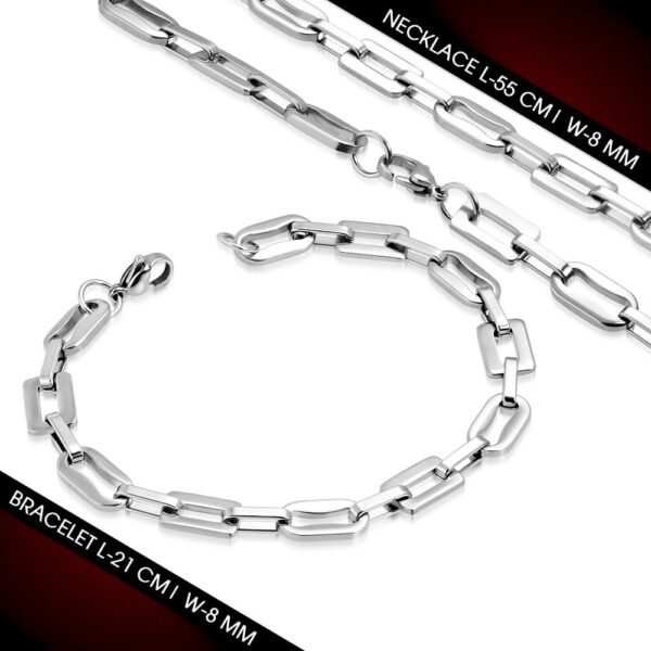 Nagy szemű, geometrikus stílusú nemesacél nyaklánc és karlánc szett