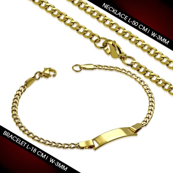 Arany színű nemesacél ékszer szett, gravírozható dísszel