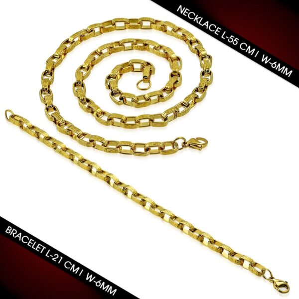 Arany és ezüst színű, bizánci stílusú nemesacél nyaklánc - karlánc szett