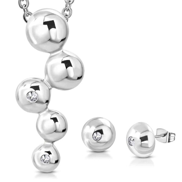 Ezüst színű nemesacél szett, medállal és fülbevalóval, cirkónia kristállyal