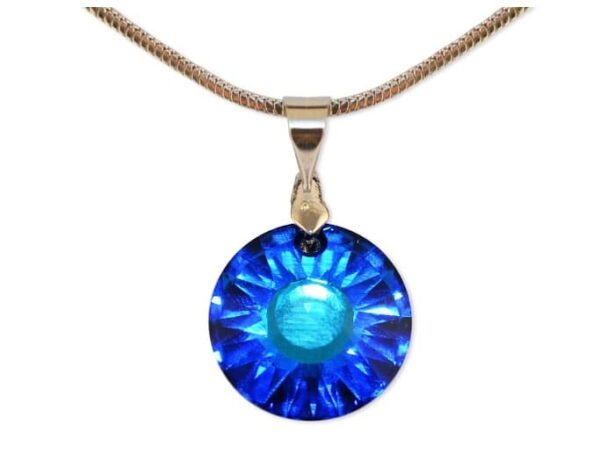 Swarovski® kristályos nemesacél nyaklánc - 19 mm - SUN - Bermuda Blue