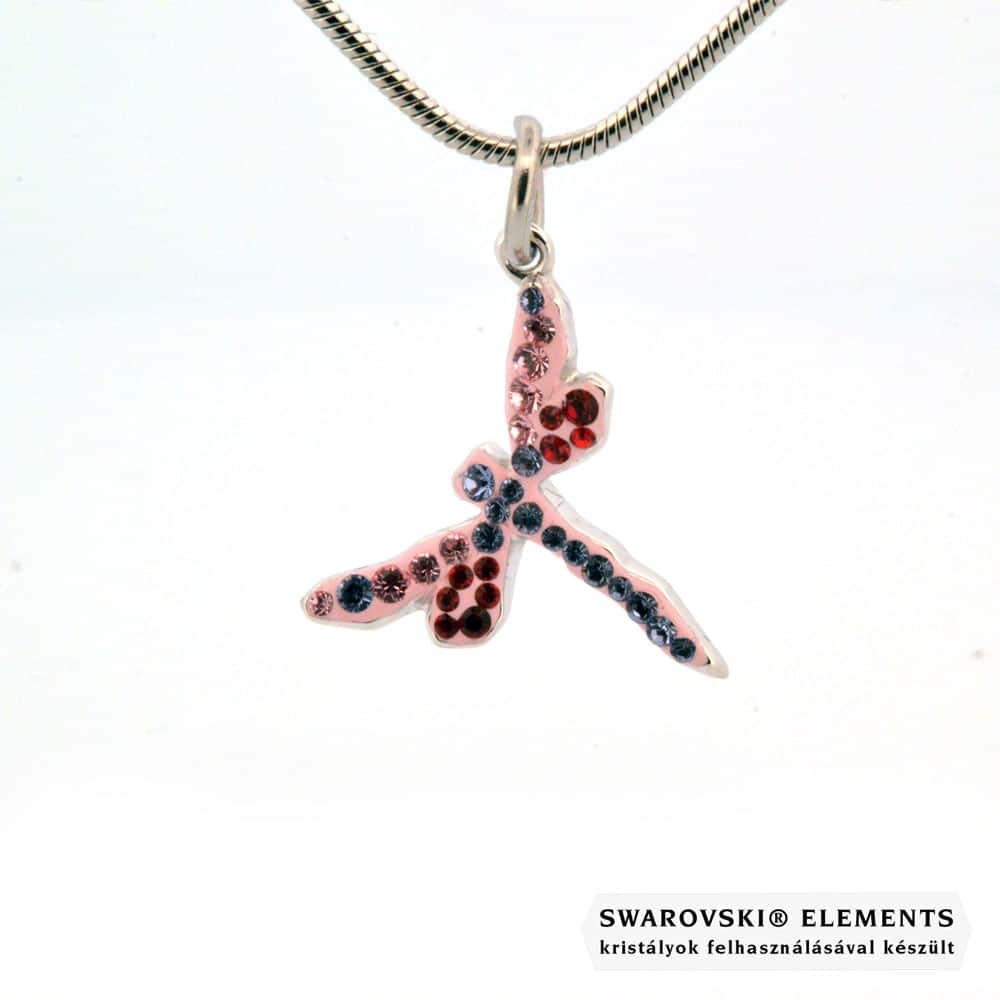 Pink Swarovski® kristályos nyaklánc - Szitakötő Pavé Beads 14 mm