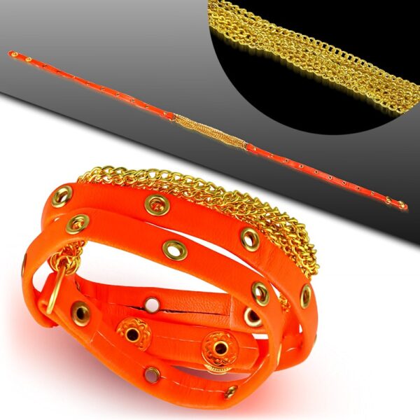 Több részes bizsu bőr karkötő - Narancssárga