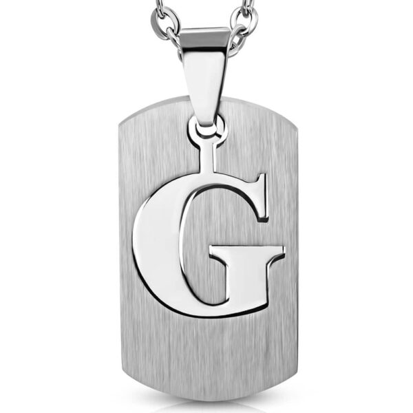 Ezüst színű, két részes, kivágott "G" betű mintájú nemesacél medál