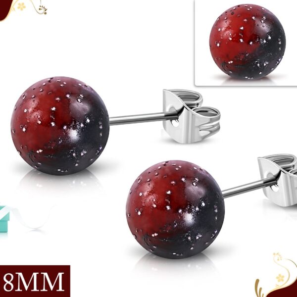 Nemesacél fülbevaló, színátmenetes bordó színű akril gyönggyel