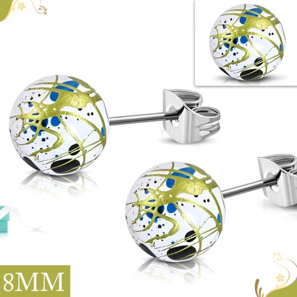 Fehér színű, mintás gyöngy fülbevaló 