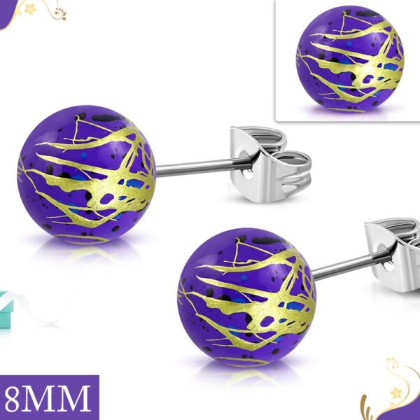 Lila színű, mintás gyöngy fülbevaló