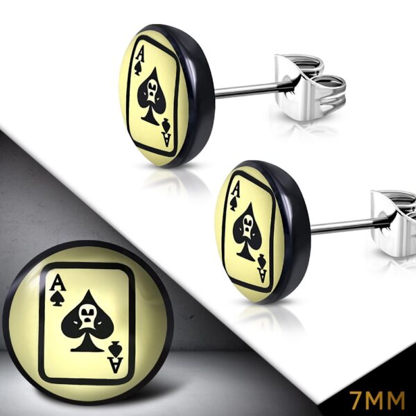 Nemesacél fülbevaló, szellemes Ász kártyalap mintával 