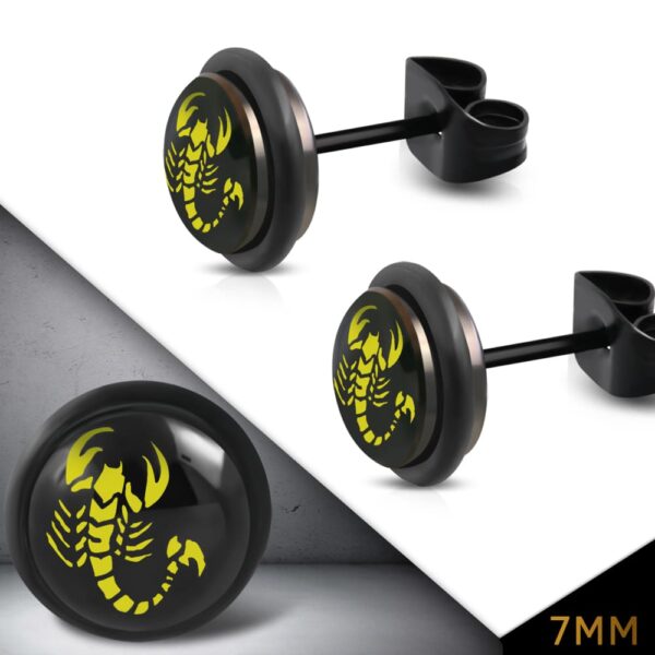 Nemesacél fülbevaló, Skorpió horoszkóp mintával 