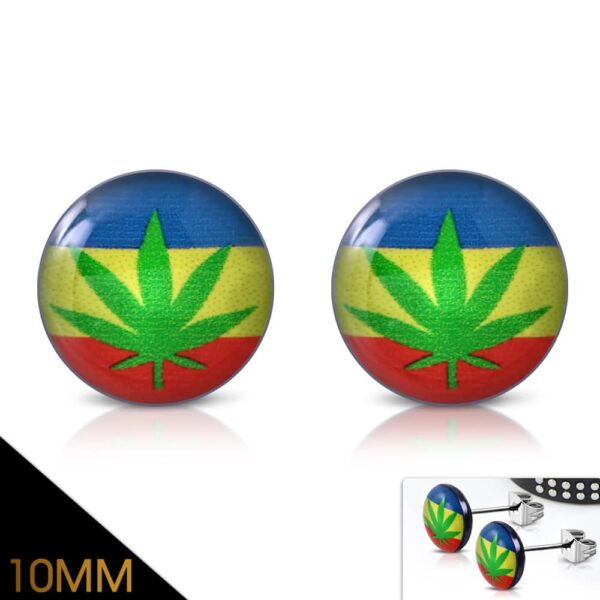 Nemesacél fülbevaló, kanabis levél mintával 