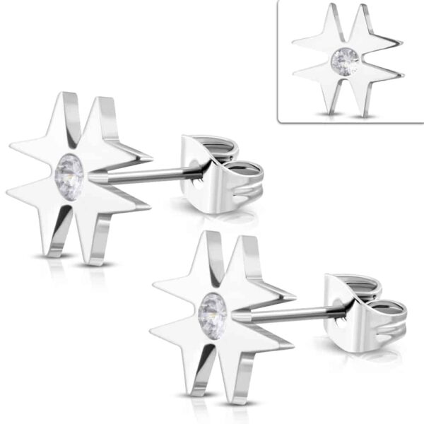 Máltai kereszt alakú nemesacél fülbevaló, cirkónia kristállyal