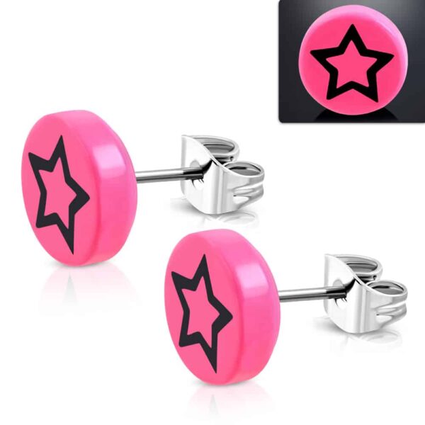 Rózsaszín akril fülbevaló csillag mintával 
