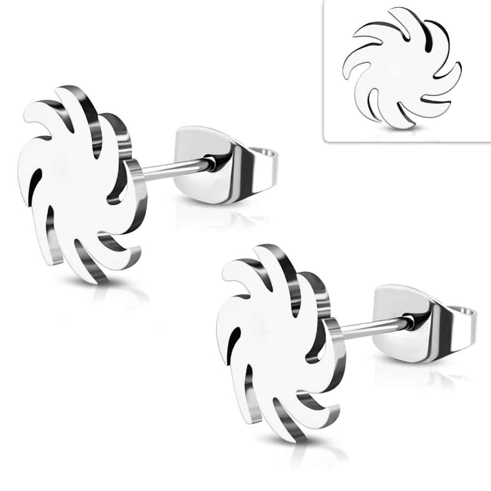 images Ezüst színű nemesacél fülbevaló, fűrészlap mintával - Image 1