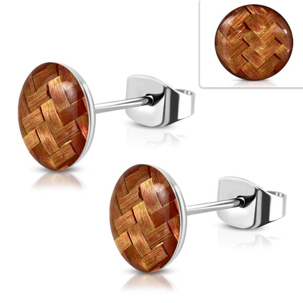 Barna színű nemesacél fülbevaló, kosárfonat mintával