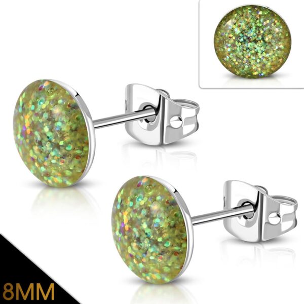 Flake nemesacél fülbevaló - Olíva zöld, kristály mintás - 8 mm