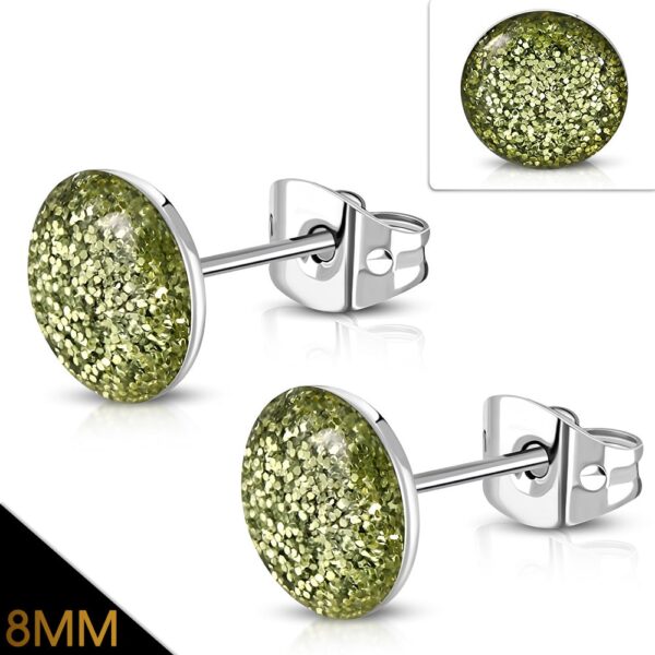 Flake nemesacél fülbevaló - Világos zöld kristálymintás - 8 mm