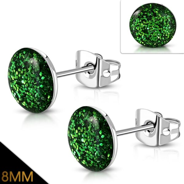 Flake nemesacél fülbevaló - Erdő zöld, kristály mintás - 8 mm