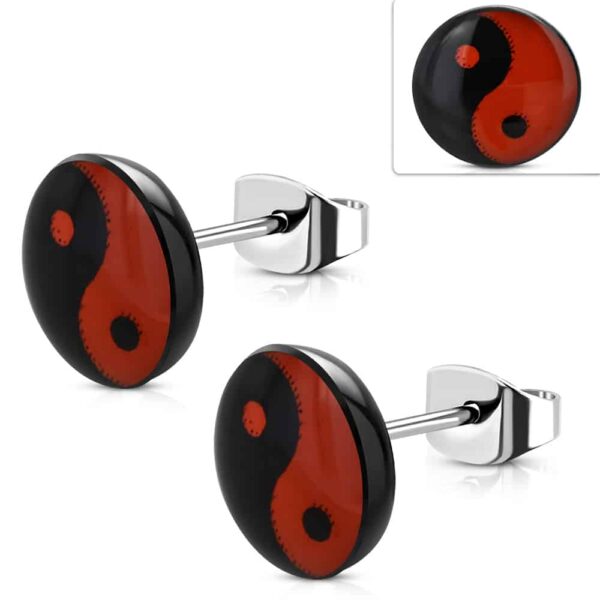 Kerek nemesacél fülbevaló, Yin-Yang mintával