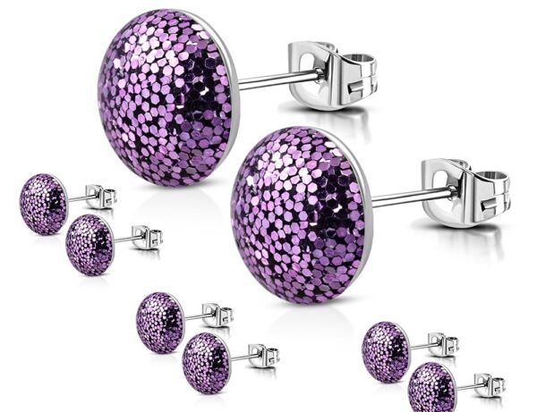 Tülle - lila csillámos színű nemesacél fülbevaló ékszer