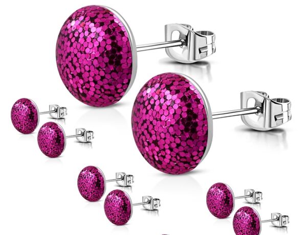 Tülle - ciklámen csillámos színű nemesacél fülbevaló ékszer