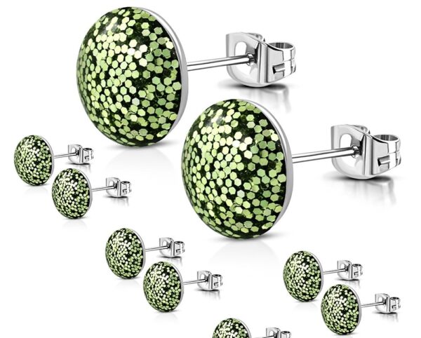 Tülle - zöld csillámos színű nemesacél fülbevaló ékszer