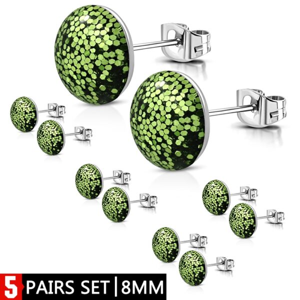 Tülle - zöld csillámos színű nemesacél fülbevaló ékszer